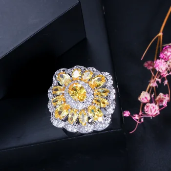 CWWZircons Brand Vintage Galben Mare de Cristal Inel pentru Femei Zirconiu Cubic Setarea Delicat de Logodna Bijuterii de Nunta R099