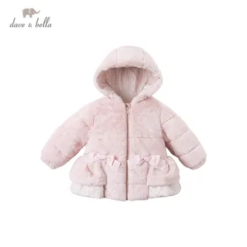DB15546 dave bella iarna pentru copii fete de moda arc solid captusit cu gluga copii topuri infant toddler îmbrăcăminte exterioară