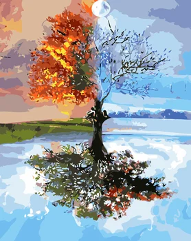 De vânzare la cald diy Pictura De Numere Ulei Diy Imagini copaci Pe Panza Fara Rama, pictura digitală decor de perete