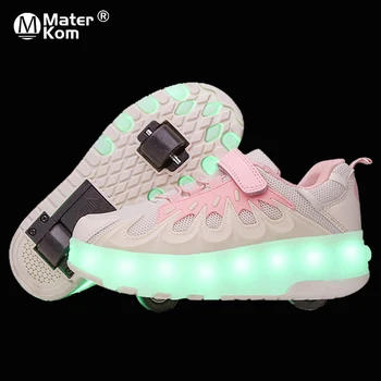 Dimensiunea 28-40 Băieți USB Acuzat Luminoase Pantofi de Skate Role LED Jante Adidasi pentru Copii Fete Roți Duble Stralucitoare Pantofi
