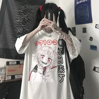 Din Bumbac Unisex Hip Hop tricouri Femei Anime Drăguț fata cool de Imprimare Vrac cu mânecă Scurtă T-shirt Student de sex Feminin de Sus Harajuku