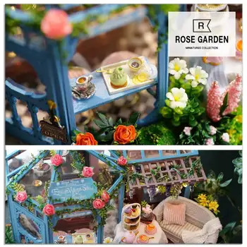 DIY Casa Papusa Rose Garden Magazin Tort 3D din Lemn in Miniatura casă de Păpuși Cu Mobilier Tort Papusa Jucarii Model de Fete pentru Copii Cadou de Ziua de nastere