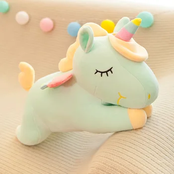 Drăguț Moale Lung Unicorn Pernă de Pluș, Jucării Umplute Pauză Biroul de Somn Perna Pat Somn Perna Decor Acasă Cadou Papusa pentru Copii Fata
