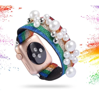 Elastic de par Curea pentru apple watch 5 trupa 44mm 40mm correa iwatch benzi de 38mm 42mm femei bratara curea watchband pentru seria 6 5 4 3