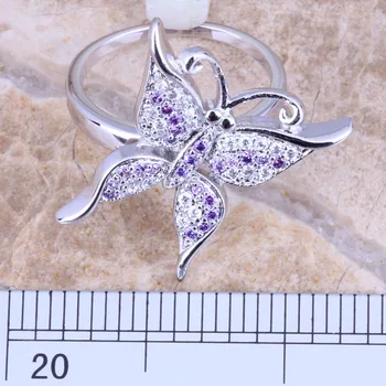 Fantastic Violet Cubic Zirconia Placat cu Argint pentru Femei Bijuterii Fluture Dimensiune Inel 6 / 7 / 8 / 9 R1262