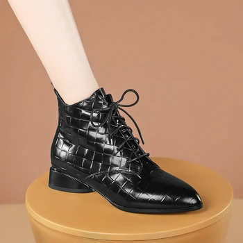 FEDONAS Calitate de Top Elegant Cos Legat Glezna Cizme din Piele a Subliniat Toe Tocuri Groase Pompe de Iarnă Petrecere Casual Pantofi pentru Femeie