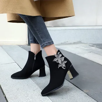 FEDONAS Stras Flori Elegant Chelsea Cizme de Bal Pantofi de Dans Femeie Nou Tocuri inalte Femei Turma Glezna Cizme de Iarna de Dimensiuni Mari