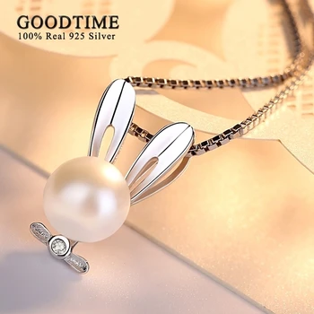 Femei De Lux Bunny Pandantiv Argint 925 Colier De Perle Naturale Colier Bijuterii Aniversare Accesorii Cadou Pentru Iubita