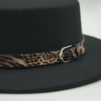 Femei de Pălărie de Fetru Negru Imitație de Lână Leopard print curea de Iarnă Bărbați Fedora Pălărie de Epocă Clasic Bowler Doamnelor Lână Pălărie de Fetru Toamna