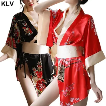 Femei Lenjerie Sexy Set Tradițional Japonez Kimono Floral Halat Yukata Anime Cosplay Uniformă Bowknot Betelie Cămașă De Noapte