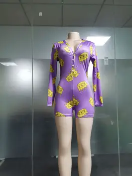 Femei Sexy Body Maneca Lunga Adânc V-Gât Rochie Bodycon Întinde Tricou Culturilor Sus Butonul Scurt Vladan Pijamale Femei Salopeta Salopete