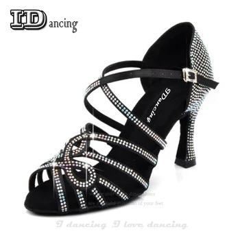 Femeile latine Dans Pantofi pentru Femei Pantofi de Bal Negru de dans Salsa Pantofi Stras Plin Tango Vals Pantofi de step vânzare fierbinte JuseDanc