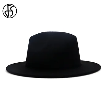 FS 60CM Pălărie Neagră Galben Mozaic Pălării Fedora Pentru Femei Margine Largă de Jazz Lână Simțit Panama Trilby Capace Bărbați Vintage Jucător Capac