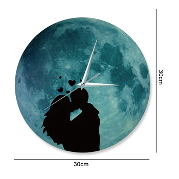 Funlife(TM) Morden Iubitor de Design Sărut Ceas de Perete,Romantic Stralucitoare luna Decorare Dormitor,Cuarț Tăcere Decor Acasă,30cm 12 țoli