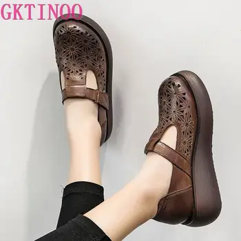 GKTINOO Handmade Femei pe Platforma Pantofi Pentru Femei din Piele Încălțăminte pentru Femei de Vintage Soft Comfort Pene Respirabil Pompe