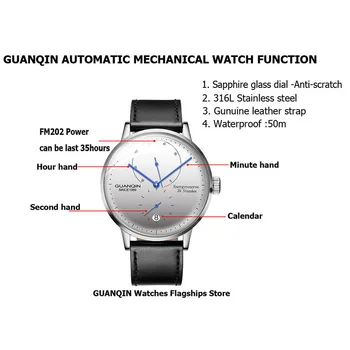 GUANQIN Bărbați Luminos Automat Mechanical Ceas Automată de Afaceri Ceasuri Pentru Bărbați Impermeabil Data Ceas Relogio Masculino