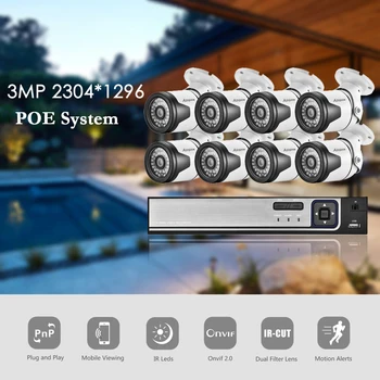 H. 265+ 8CH POE Kit NVR HD 3MP Sistem de camere CCTV de Exterior rezistent la apa Camera IP POE 36IR Acasă de Securitate, Supraveghere Video Set
