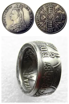 Handmake Inel Monedă De UF01 MAREA BRITANIE, Victoria 1887 Dublu Florin Argint Placat cu Copia Fisei'date În Dimensiunile de 8-16