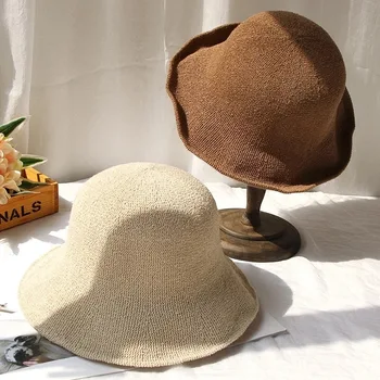 Harajuku Pliabil Tricotate de Sus Moale Respirabil Pescar Capac Bazin Umbrire Găleată Femei de Pălărie de Soare Capacele de Protecție pentru Femei