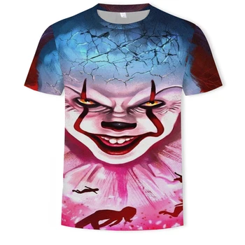 Horror clown HD 3D de imprimare casual, O-neck bărbați cu mânecă scurtă T-shirt personal strada hip-hop părinte-copil îmbrăcăminte