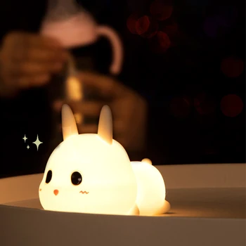 Iepure a CONDUS Lumina de Noapte din Silicon de Desene animate de Animale Estompat Lampa USB Reîncărcabilă Pentru copii Copii Copii Cadou Noptiera Dormitor