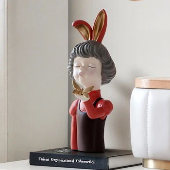 Iepure Fete Figurina cu Fluture ,fată Dulce, cu Cutie de Depozitare pentru Decor Acasă Birou Decor Ornament Statuie cadou