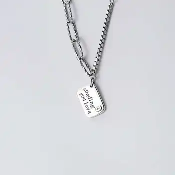 INZATT Real Argint 925 Asimetrice Lanț Plic Pandantiv Colier Pentru Femei de Moda de Petrecere Fine Bijuterii Accesorii Cadou