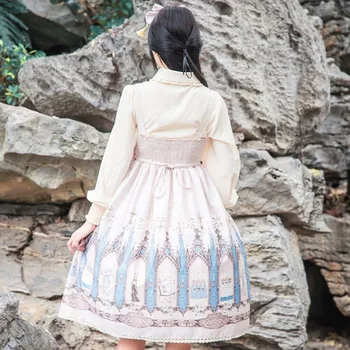 Japoneză dulce lolita rochie vintage din dantela bowknot imprimare talie mare/mijlociu talie rochie victoriană fata kawaii lolita gotic jsk