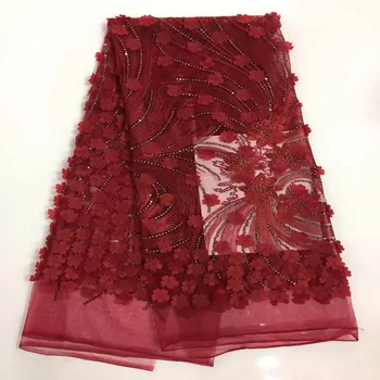 JUAN101 roșu floare 3d broderie si paiete voal rochie de dantelă, țesături, 2017 nou sosit în Africa ochiurilor de plasă tesatura dantelă whol
