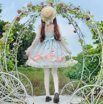Kawaii Japoneză sora moale Lolita rochie de zi cu zi jsk curea rochie de sex feminin iepure drăguț rose Lolita rochie drăguț