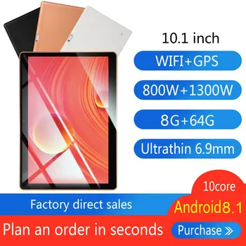 KT107 Plastic Tableta 10.1 Inch HD Ecran Mare, Android Versiunea 8.10 Moda Comprimat Portabil 8G+64G Comprimat de culoare Albă xiajia
