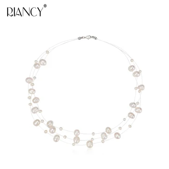 Moda Multistrat perla de apă Dulce colier de femei naturale clavicula colier bijuterii de mireasa alb cadou de nunta