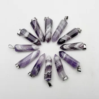 Moda piatra naturala Lup dinte ametist cristal pilon Pandantiv & colier pentru a face Bijuterii Punct accesorii 12pc en-gros