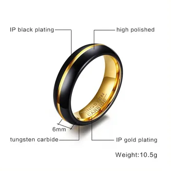 Modyle 2020 Noua Moda Negru și Auriu-Culoare Tungsten Inel de Nunta pentru Bărbați și Femei Bijuterii 6MM Negru Carbură de Tungsten Inel