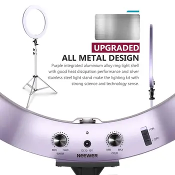 Neewer Modernizate 18 inch Lumină Inel Metalic Argintiu Kit de Iluminat: 42W 3200-5600K Inel de Lumina cu Argint Aluminiu Aliaj Shell
