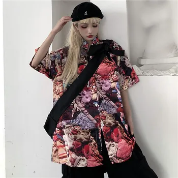 NiceMix hip hop tricouri fata Guler de Turn-down plus dimensiune bluze bluza femei de vară 2020 top vintage moda coreeană îmbrăcăminte tricouri