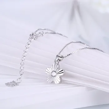 NOI 2017 Autentic Argint Material Simplu Design de Flori Deschide Zircon Lanț Subțire 925 Pur cu Argint Colier Pentru Femei