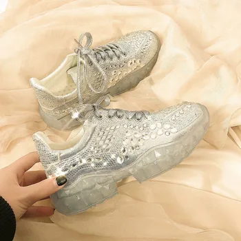 Noi 2019 Primavara Toamna Femei Pantofi De Sport De Moda Stras Femei Adidași Confortabil Casual Argint Bling Runnning Pantofi Y1-47