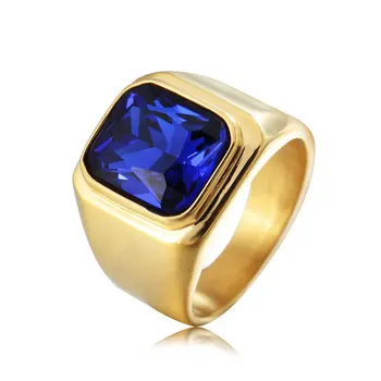 Noua culoare de Aur Oameni Hiphop Albastru Bijuterie Inele de Înaltă calitate din Oțel Inoxidabil cu piatra CZ moda simplu Masculin de lux ring bijuterii