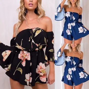 Noua Vara Fierbinte de Vânzare de Moda pentru Femei de Vacanță Mini Floral Costum Femeie Doamnelor Off-umăr Salopeta de Vara Plaja Vladan