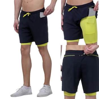 Noul dublu-strat respirabil jogging pantaloni scurți pentru bărbați de fitness sudoare de absorbție și uscare rapidă de fitness în aer liber casual pantaloni scurți pentru Bărbați