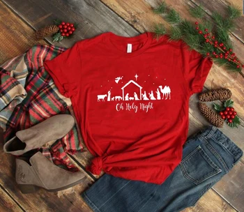Oh Holy Night Grafic T-Shirt Hipster Moda Haine De Culoare Roșie De Bumbac Crăciun Tee Casual Religioase Grunge Estetice Topuri Camisetas