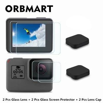 ORBMART 6 Buc(la Fiecare 2 Bucati) Capac Obiectiv Capac Caz + Lentilă de Sticlă și Folie de protectie Ecran Pentru Gopro Hero 5 6 7 Cameră Neagră