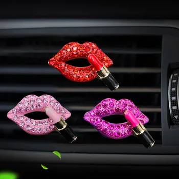 Parfum auto clip creativ împânzit cu diamante buzele rosii priza de aromoterapie clip interior masina bijuterii decorare decorare auto