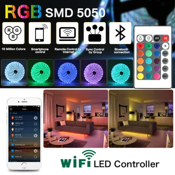 PCB negru Banda LED 5050 RGB DC12V Impermeabil Flexibil Led-uri de Lumină de Bandă Diodă 60LED/M WiFi de la Distanță de Fundal DIY Acasă Lumina Dormitor