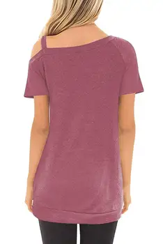 Pe Umăr Sexy Femei T-shirt de Vară 2020 Maneca Scurta Guler Oblic Neregulate Tricou Lung Butonul de Femei, Plus Dimensiune Îmbrăcăminte Topuri
