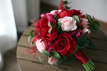 PEORCHID Roșu de Mireasa Buchet de Flori de Epocă Trouwboeket Artificiale de Mătase Roz de Nunta de domnisoare de Onoare Buchet Ramo Dama de Onoare
