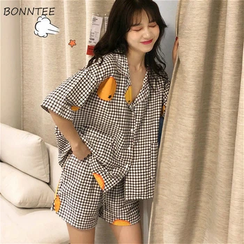 Pijama Seturi Pentru Femei Coreene Noi Imprimare Chic De Vara Dulce Ins Shrort Maneca Elevele Pijama Homewear Kawaii Moale Pijamale De Moda
