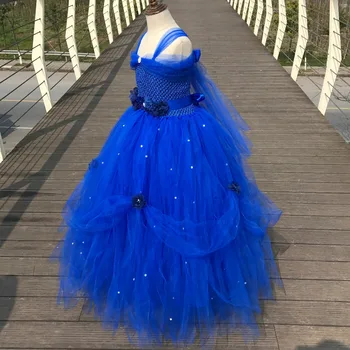 POSH VIS Adorabil Albastru Regal Flori de Nunta Rochii pentru Copii pentru Fete cu Flori Centură de Perle Tul Lolita Copii Haine de Petrecere