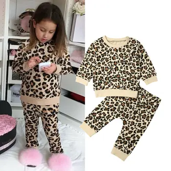 PUDCOCO Toddler Copii Baby Girl Haine de Iarnă Leopard Topuri Pantaloni Costume Set Trening